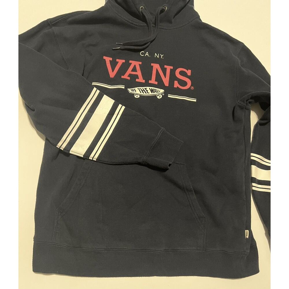 Vans Mens Skateboard Hoodie Sz L Blue White Red CA NY Off The Wall Stripes LRG - Picture 3 of 8